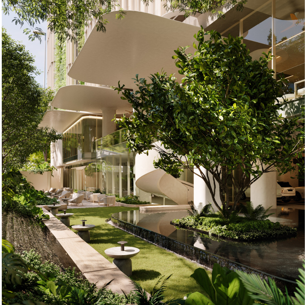 Architectural facade of WOLO in Kuala Lumpur featuring vertical clay inspired panels, soft curved textures, and a modern high rise form that reflects the city’s layered earth, cultural diversity, and fluid design concept by Openbox Architects.